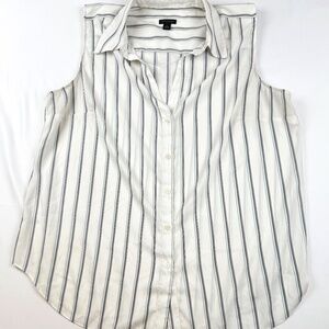 Ann Taylor Striped Sleeveless Button-Down Blouse - XL